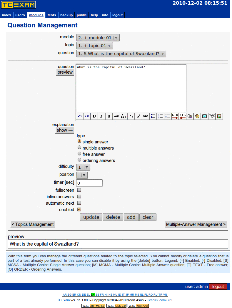 TCExam screenshot QG019