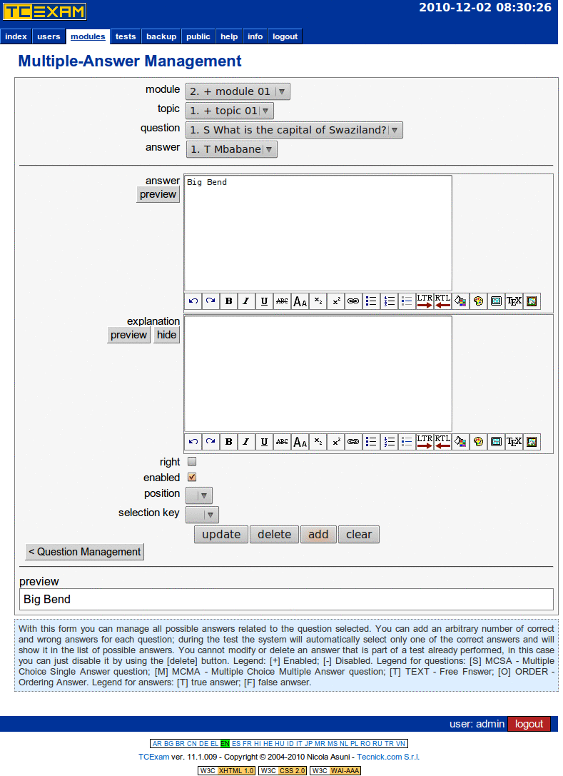 TCExam screenshot QG022