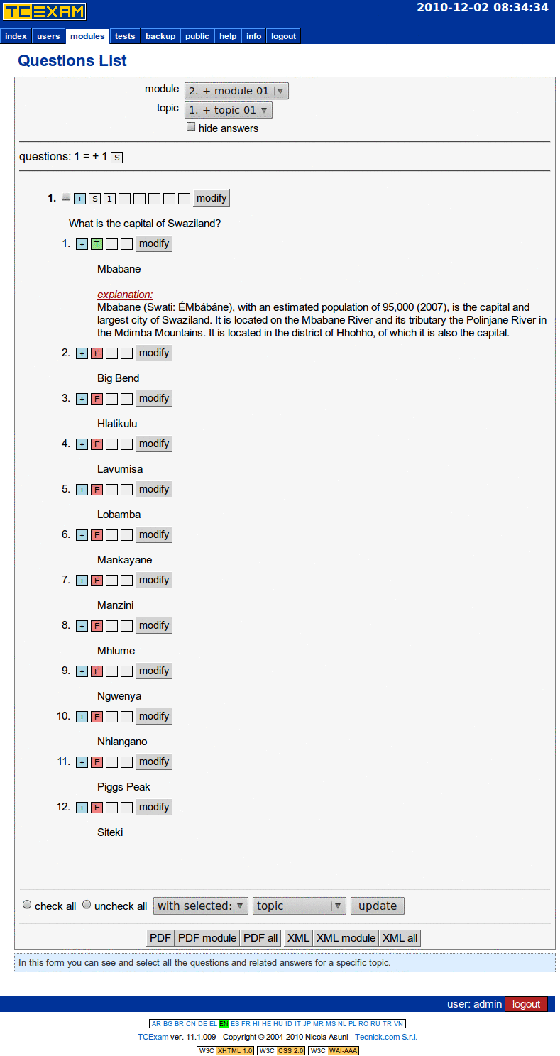 TCExam screenshot QG025