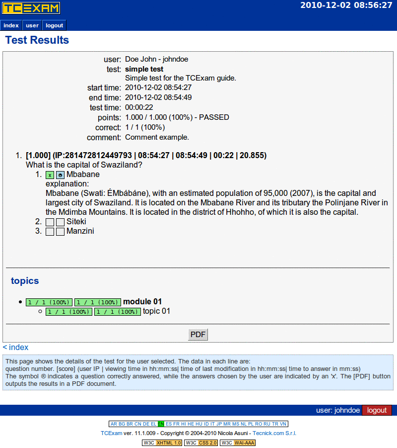 TCExam screenshot QG038